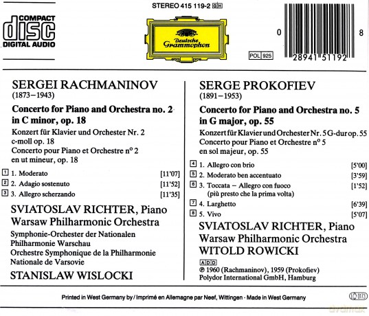 Richter/Rowicki: Rachmaninov:Pno Cto 2 + [CD]