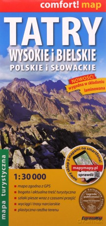 Tatry Wysokie i Bielskie polskie i słowackie laminowana mapa turystyczna 1:30 000