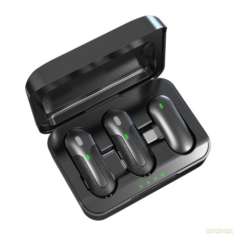 Devia mikrofon do telefonu Kintone USB-C bezprzewodowy podwójny krawatowy czarny