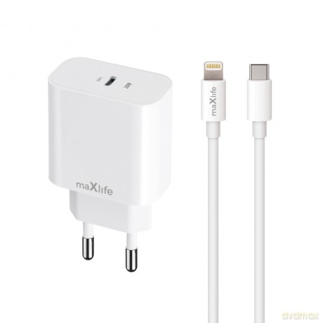 Maxlife ładowarka sieciowa PD QC MXTC-06-20C 1x USB-C 20W biała + kabel USB-C - Lightning 20W