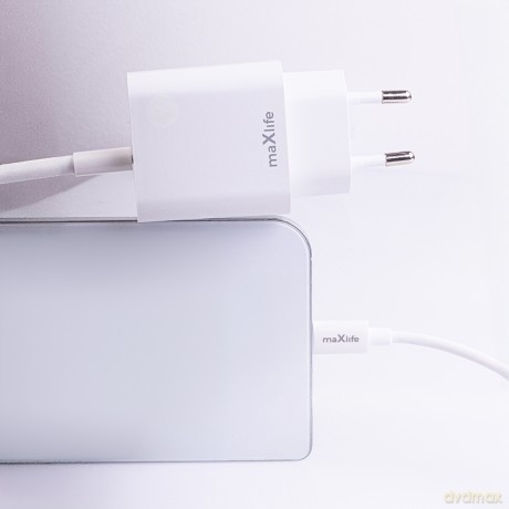 Maxlife ładowarka sieciowa PD QC MXTC-06-30AC 1x USB-C 1x USB 30W biała + kabel USB-C - USB-C 60W