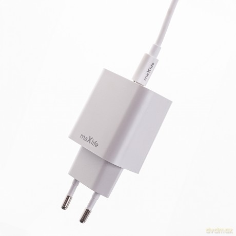 Maxlife ładowarka sieciowa PD QC MXTC-06-30AC 1x USB-C 1x USB 30W biała + kabel USB-C - USB-C 60W