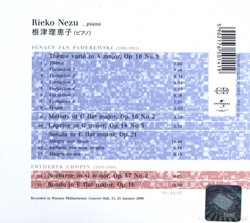 Rieko Nezu: Paderewski, Chopin [CD]