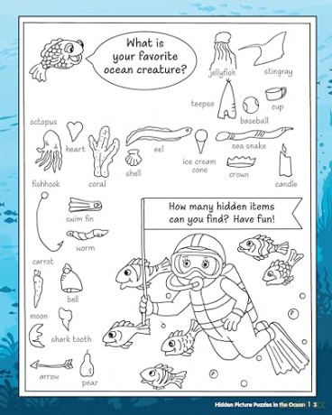 Hidden Picture Puzzles in the Ocean: 50 Seek-and-Find Puzzles to Solve and Color - Liz Ball [KSIĄŻKA]