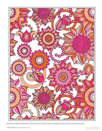Modern Flowers Coloring Book (Design Originals) 32 Contemporary Floral Pattern Designs on Thick Perforated Paper, Over 50 Finished Examples of Suggested Color Combinations, and Beginner-Friendly Tips [KSIĄŻKA]