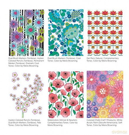 Modern Flowers Coloring Book (Design Originals) 32 Contemporary Floral Pattern Designs on Thick Perforated Paper, Over 50 Finished Examples of Suggested Color Combinations, and Beginner-Friendly Tips [KSIĄŻKA]