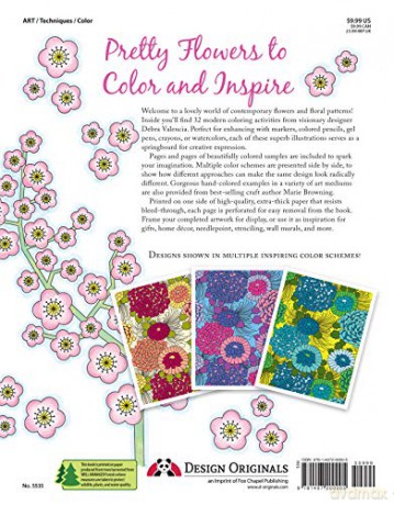 Modern Flowers Coloring Book (Design Originals) 32 Contemporary Floral Pattern Designs on Thick Perforated Paper, Over 50 Finished Examples of Suggested Color Combinations, and Beginner-Friendly Tips [KSIĄŻKA]