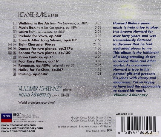 Vladimir Ashkenazy: Walking In The Air: The Music Of Howard Blake [CD]