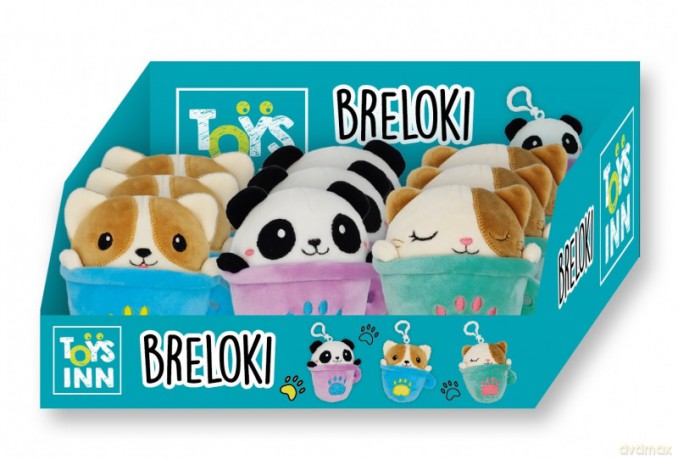 Brelok pluszowy kubek zwierzątko mix 9 sztuk display