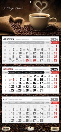 Kalendarz 2025 Trójdzielny płaska główka Kawa [KALENDARZ]