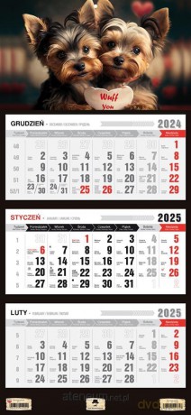 Kalendarz 2025 Trójdzielny płaska główka Pieski [KALENDARZ]