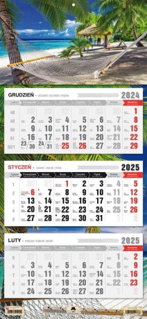 Kalendarz 2025 Trójdzielny płaska główka Tropik [KALENDARZ]