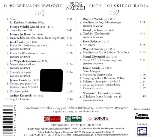 Chór Polskiego Radia, Włodzimierz Siedlik (dyrygent): Próg Nadziei. W Hołdzie Janowi Pawłowi II [2CD]