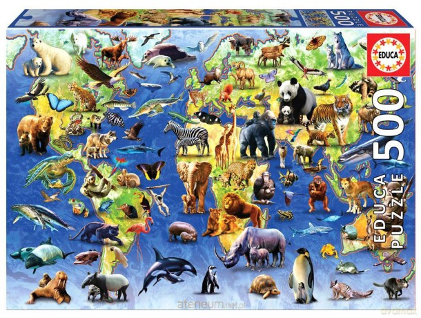 500 el. Mapa świata 100 el. zagrożonych gatunków... [PUZZLE]