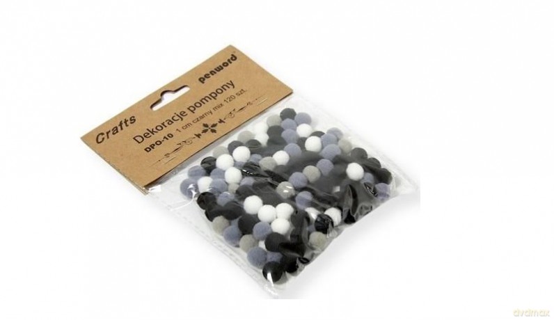 Dekoracje pompony 1cm mix czarny 120szt