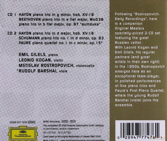 Rostropovich: Haydn,Beethoven,Schumann,Faure-Piano Tri [2CD]