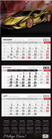Kalendarz 2025 Trójdzielny Premium Lux Car [KALENDARZ]
