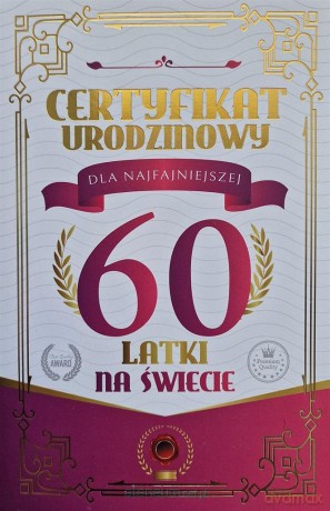 Karnet Certyfikat Urodzinowy 60 urodziny damskie