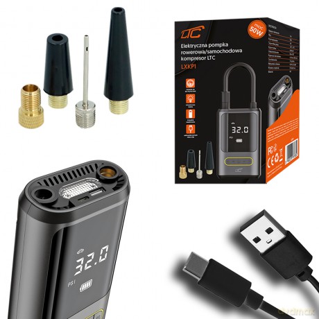 Elektryczna pompka rowerowa/samochodowa kompresor LCD 2x2000mAh USB-C LTC