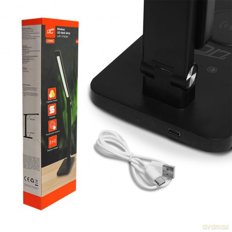 Lampka biurkowa LED 10W, 3000/4500/6000K, ładowanie indukcyjne, dotykowa, ściemniacz, czarna, LTC