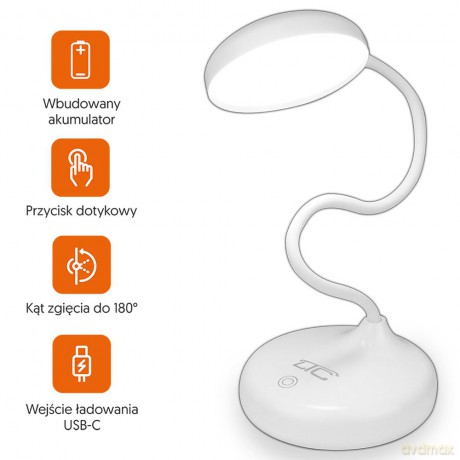 Lampka biurkowa LED bezprzewodowa 6W, 3000/4500/6000K, dotykowa, 3000mAh, biała, LTC
