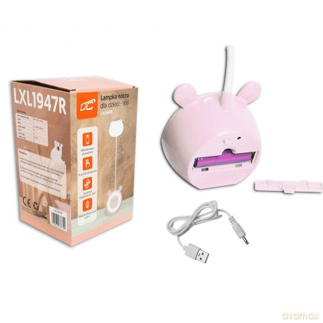 Lampka nocna LED miś 3W, 3000/4500/6000K, regulowana, 1200mAh, różowa, LTC