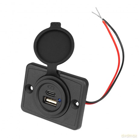 Ładowarka samochodowa do zabudowy zamykana out:USB-A + USB-C 2x5V/2,4A, in:12V/24V