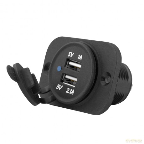 Ładowarka samochodowa do zabudowy zamykana out:USB-A 5V/2,1A + USB-A 5V/1A, in:12V/24V
