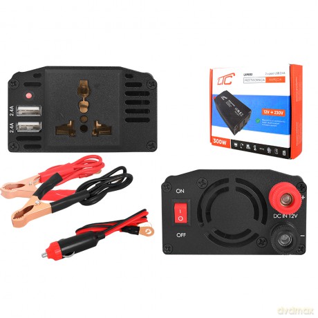 Przetwornica in: 12V DC out: 230V/50Hz, 300W/600W + 2xUSB-A 5V/2.4A LTC