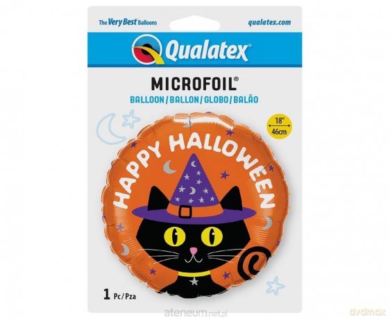 Balon foliowy Happy Halloween kot w kapeluszu 46cm