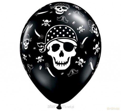 Balony lateksowe Czaszka Pirata pastel czarny 25szt