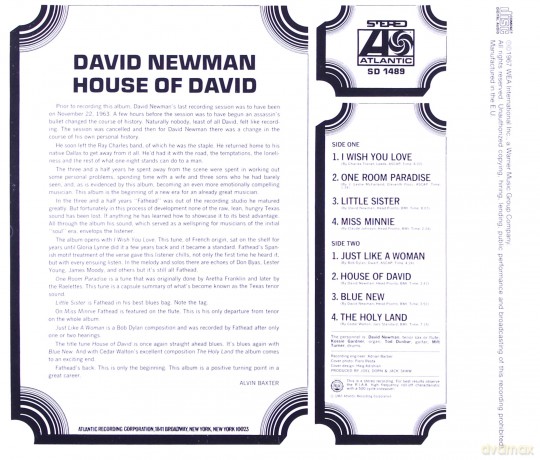 David ''Fathead''' Newman: House Of David [CD]