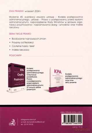 KPA. PPSA. Kodeks postępowania administracyjnego. Prawo o postępowaniu przed sądami administracyjnymi wyd. 45 [KSIĄŻKA]