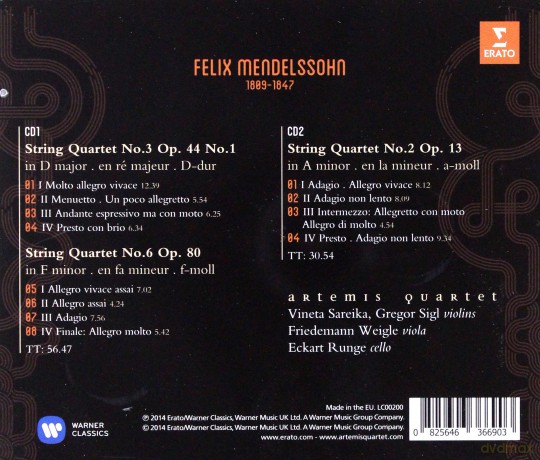 Artemis Quartet: Mendelssohn: String Quartets Op 80, 44 No. 1, 44 No. 2 [2CD]