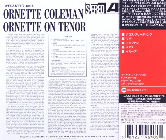 Ornette Coleman: Ornette On Tenor [CD]