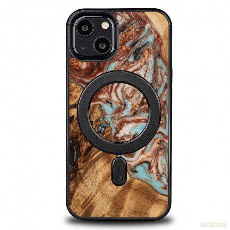 Etui Bewood Unique MagSafe Jowisz z drewna i żywicy na iPhone 13 - miedziano-białe