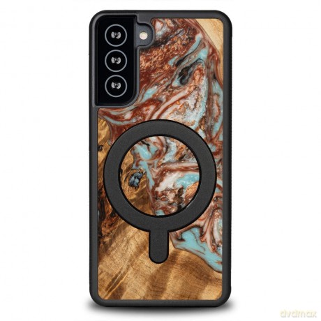 Etui Bewood Unique MagSafe Jowisz z drewna i żywicy na Samsung Galaxy S21 FE - miedziano-białe