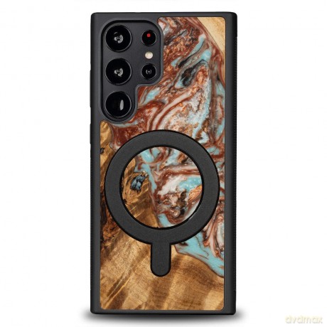 Etui Bewood Unique MagSafe Jowisz z drewna i żywicy na Samsung Galaxy S23 Ultra - miedziano-białe