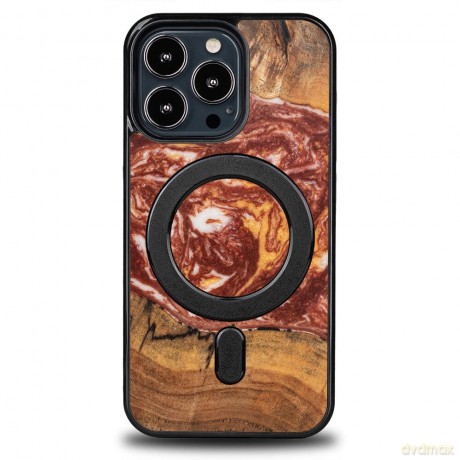 Etui Bewood Unique MagSafe Mars z drewna i żywicy na iPhone 13 Pro - czerwono-białe