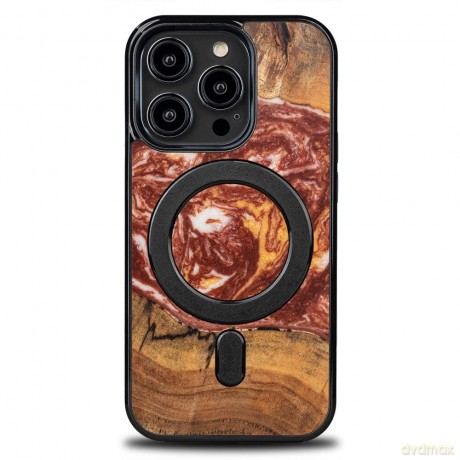 Etui Bewood Unique MagSafe Mars z drewna i żywicy na iPhone 15 Pro - czerwono-białe