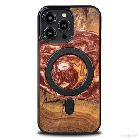 Etui Bewood Unique MagSafe Mars z drewna i żywicy na iPhone 15 Pro Max - czerwono-białe
