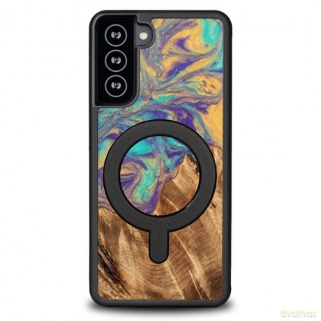 Etui Bewood Unique MagSafe Merkury z drewna i żywicy na Samsung Galaxy S21 FE - fioletowo-złote
