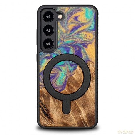 Etui Bewood Unique MagSafe Merkury z drewna i żywicy na Samsung Galaxy S23 - fioletowo-złote