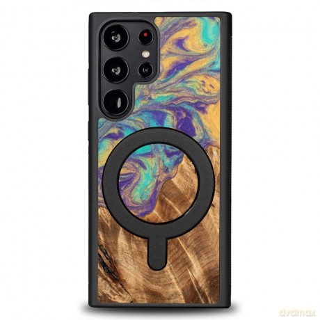 Etui Bewood Unique MagSafe Merkury z drewna i żywicy na Samsung Galaxy S23 Ultra - fioletowo-złote