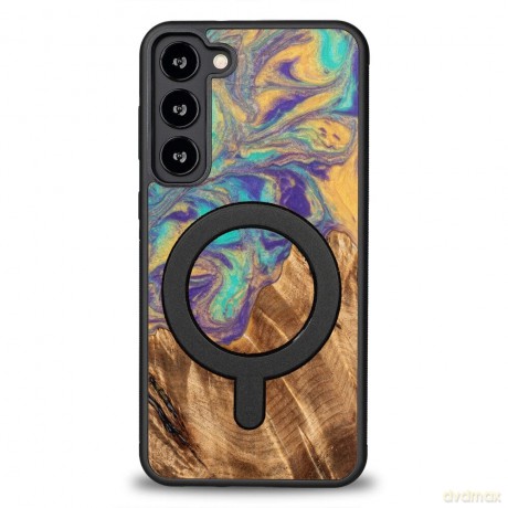 Etui Bewood Unique MagSafe Merkury z drewna i żywicy na Samsung Galaxy S23+ - fioletowo-złote