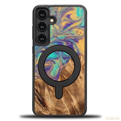 Etui Bewood Unique MagSafe Merkury z drewna i żywicy na Samsung Galaxy S24+ - fioletowo-złote