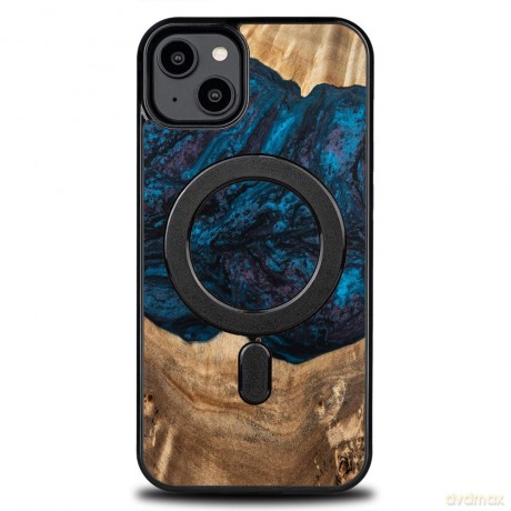 Etui Bewood Unique MagSafe Neptun z drewna i żywicy na iPhone 14 Plus - granatowo-czarne