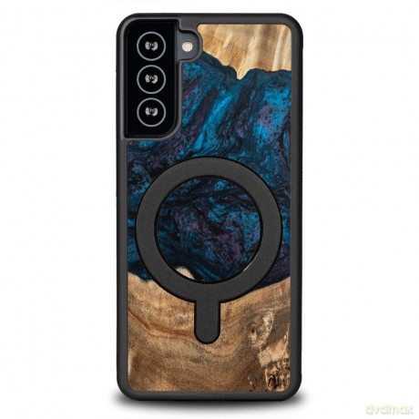Etui Bewood Unique MagSafe Neptun z drewna i żywicy na Samsung Galaxy S21 FE - granatowo-czarne