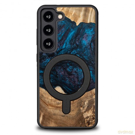 Etui Bewood Unique MagSafe Neptun z drewna i żywicy na Samsung Galaxy S23 - granatowo-czarne