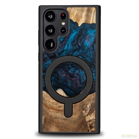 Etui Bewood Unique MagSafe Neptun z drewna i żywicy na Samsung Galaxy S23 Ultra - granatowo-czarne